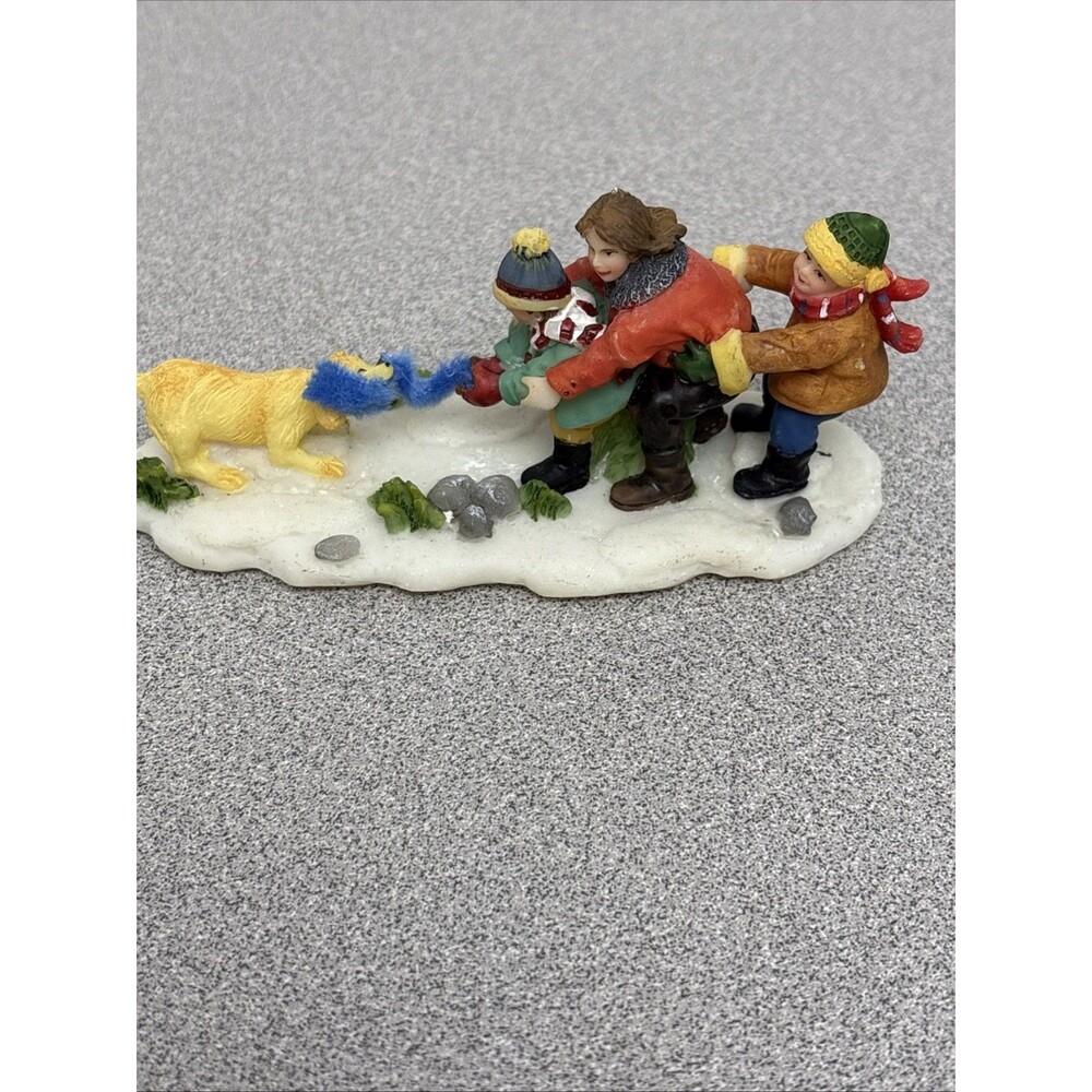 Vintage O'well Collection Christmas Village Figurine, Tug O’ War, Scarf Pulling
